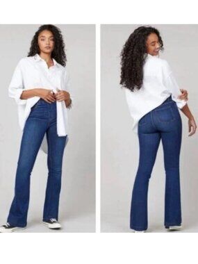 Spanx SP 4P 6P Petite S Midnight Shade Flare Jeans Shortened 28.25" Inseam